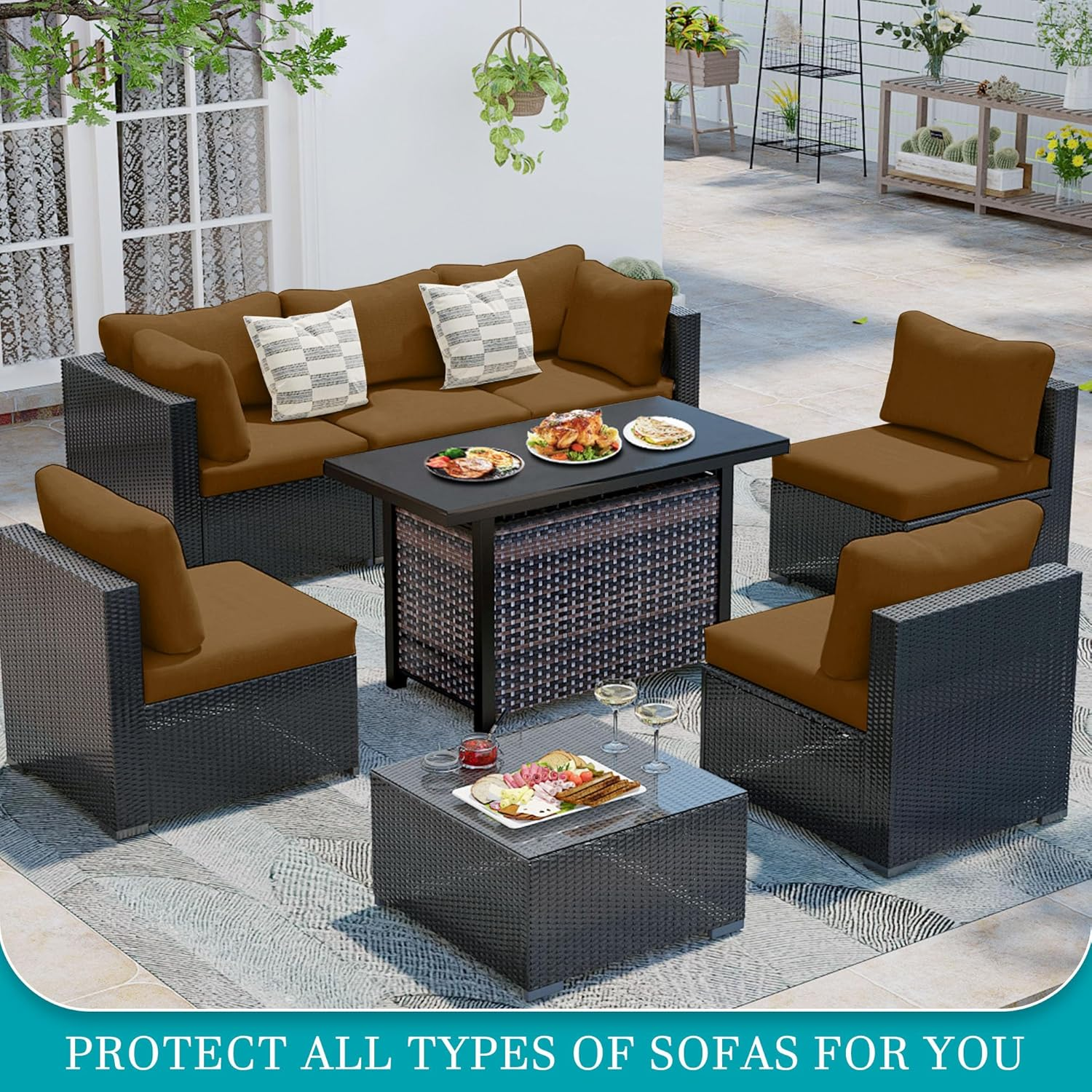 12Pcs Stretch Patio Cushion Covers for Outdoor Couch and Sofa Replacement - Washable Furniture Slipcovers (Camel, Cover Only) - Rococo image number 6