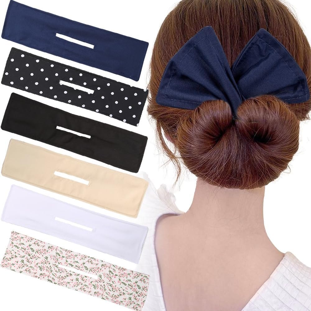 TOFBS Pack of 6 Magic Hair Bun Hair Twist Hair Band Styling Aid Hair Accessories Doughnut Bun Bun Easy to Use Hair Bun Maker French Bow Tie Bun Headband image number 2