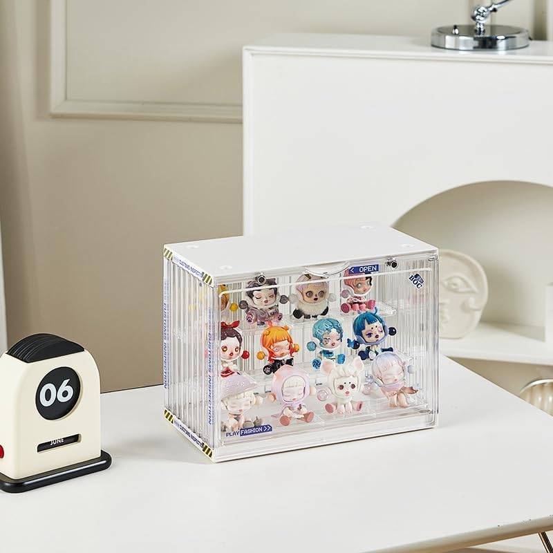 Clear Display Case for Figures, 3 Tiers Adjustable Acrylic Display Box Stand with Magnetic Door, Hobby Display Case, Clear, 1 Pack