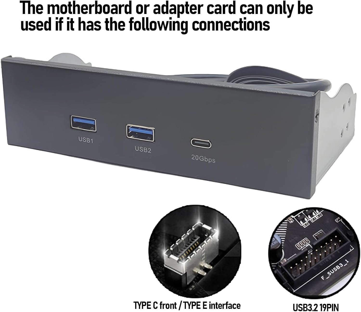 USB Front Panel Hub, Gen2X2 USB a Type C 3 Ports, Optical Drive 5.25-Inch Front Panel, 19 Pin 20Gbps Optical Drive Extension Panel, Computer Expansion Board image number 3