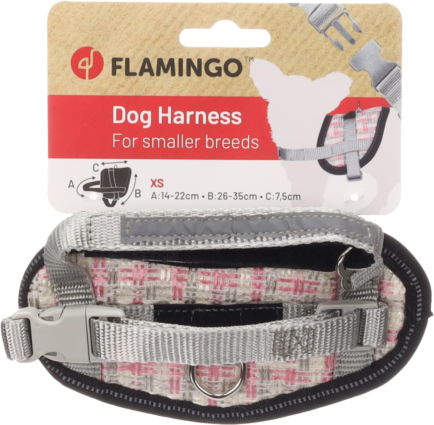 Flamingo Eeny Meeny Dog Harness Grey & Pink XS 14-22 Cm 26-35 Cm 7.5 Cm 15 Mm image number 1
