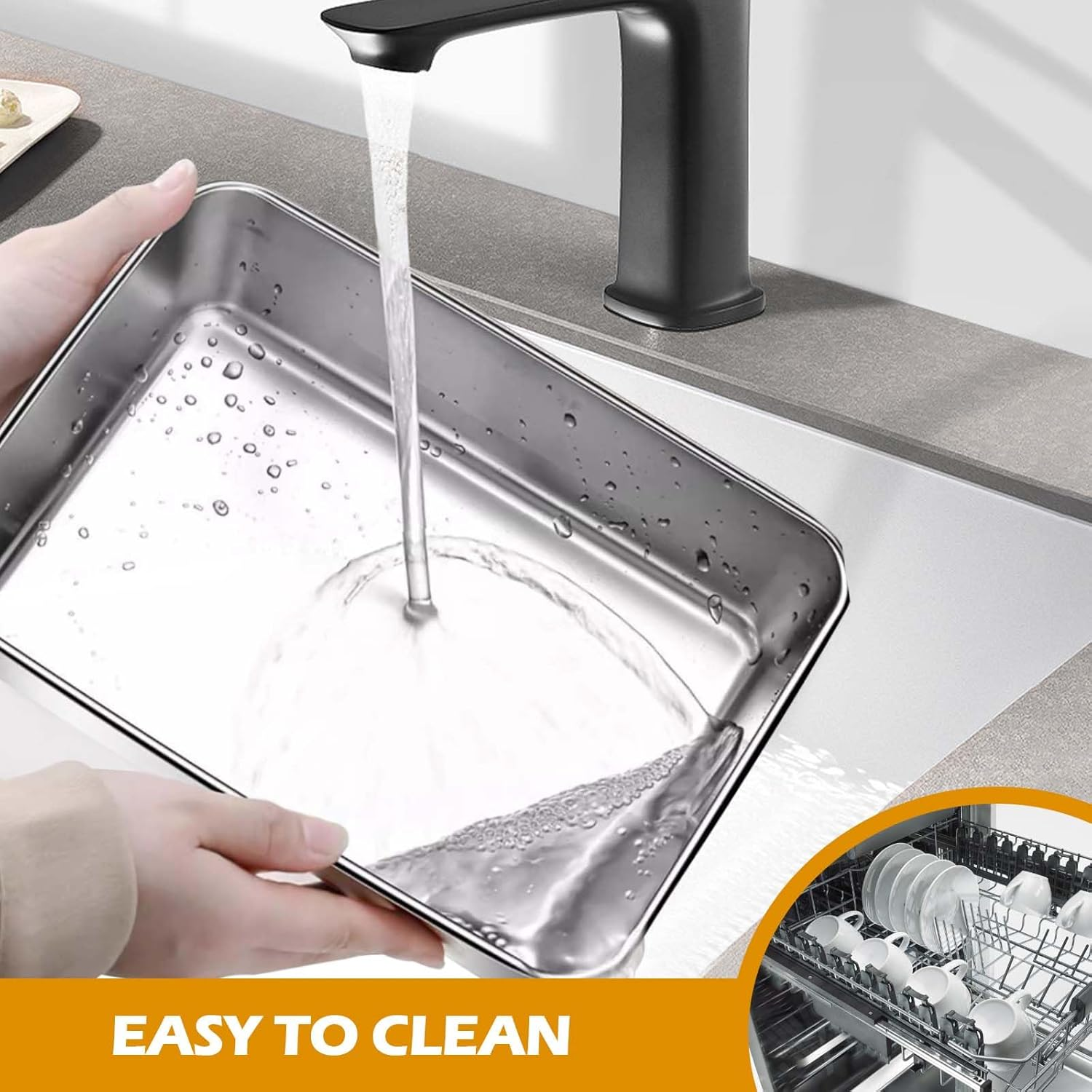 3-Pcs Stainless Steel Breading Tray Set, 25 X 19 X 5 Cm Stainlesssteel Baking Tray for Chicken Breast, Marinated Meat, Food, Oven and Dishwasher Safe image number 3