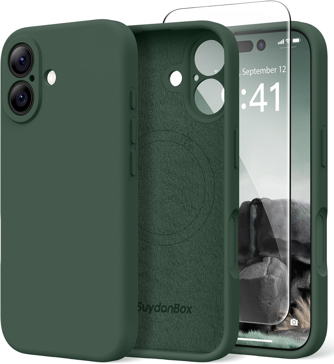 Suydanbox Magnetic for Iphone 17 Case, Compatible with Magsafe, [Full Camera Protection][Screen Protector] Silicone Shockproof Protective Phone Case for Iphone 17 6.3", Stone