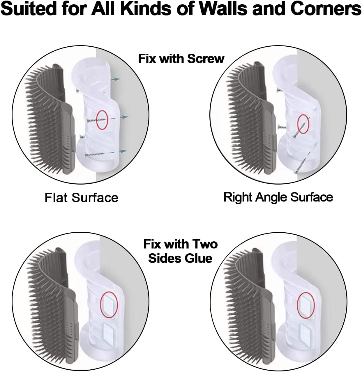Cat Self-Groomer,Funcyboo 4-Pack Cat Corner Scratching Brush, Cat Use Soft Tentacle Massage Comb Suitable for Long-Haired Cats and Short-Haired Cats (2 Black & 2 Grey) image number 5
