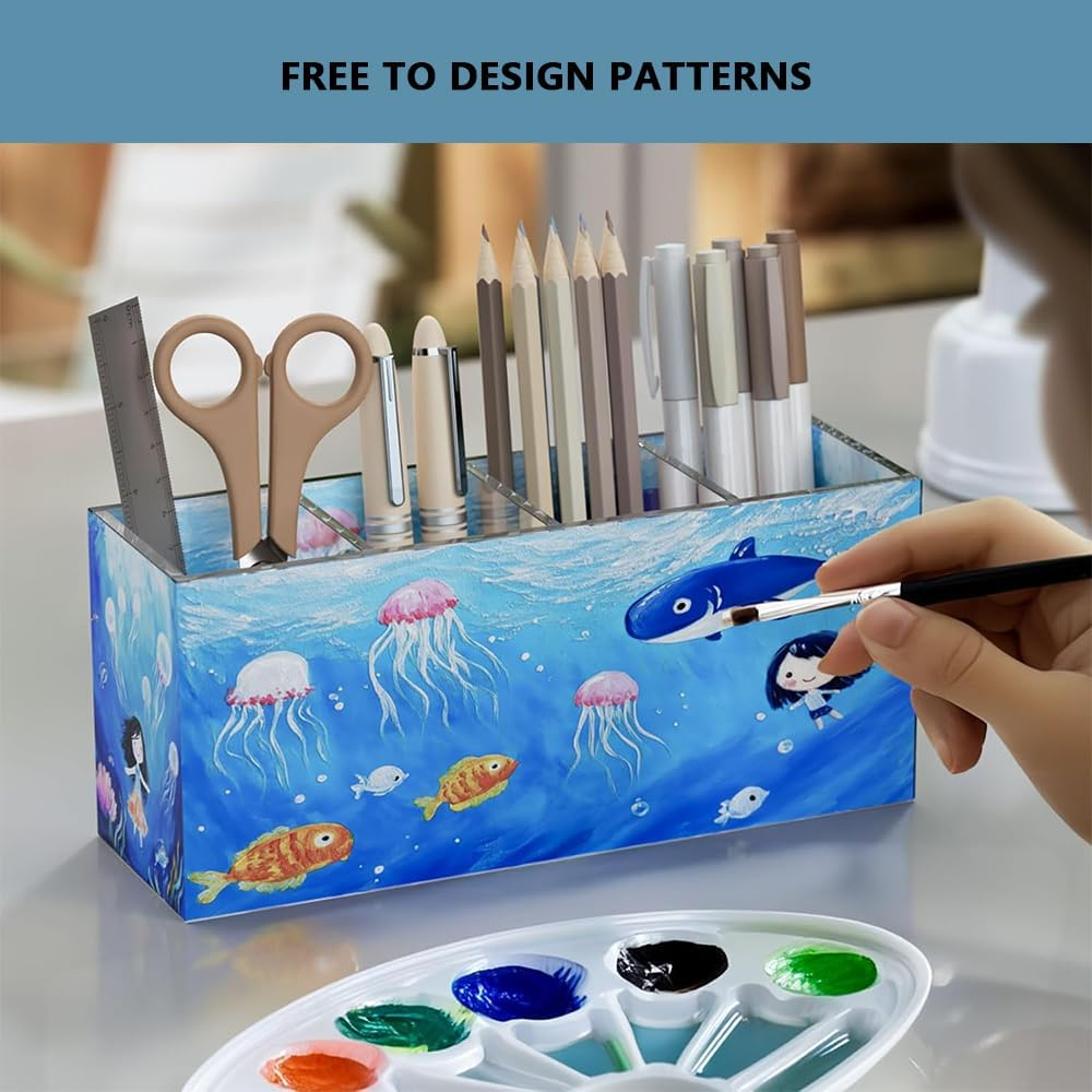 Acrylic Pen Holder with 4 Compartments &ndash; Clear Pencil & Desk Organizer for Office, Home, School image number 1