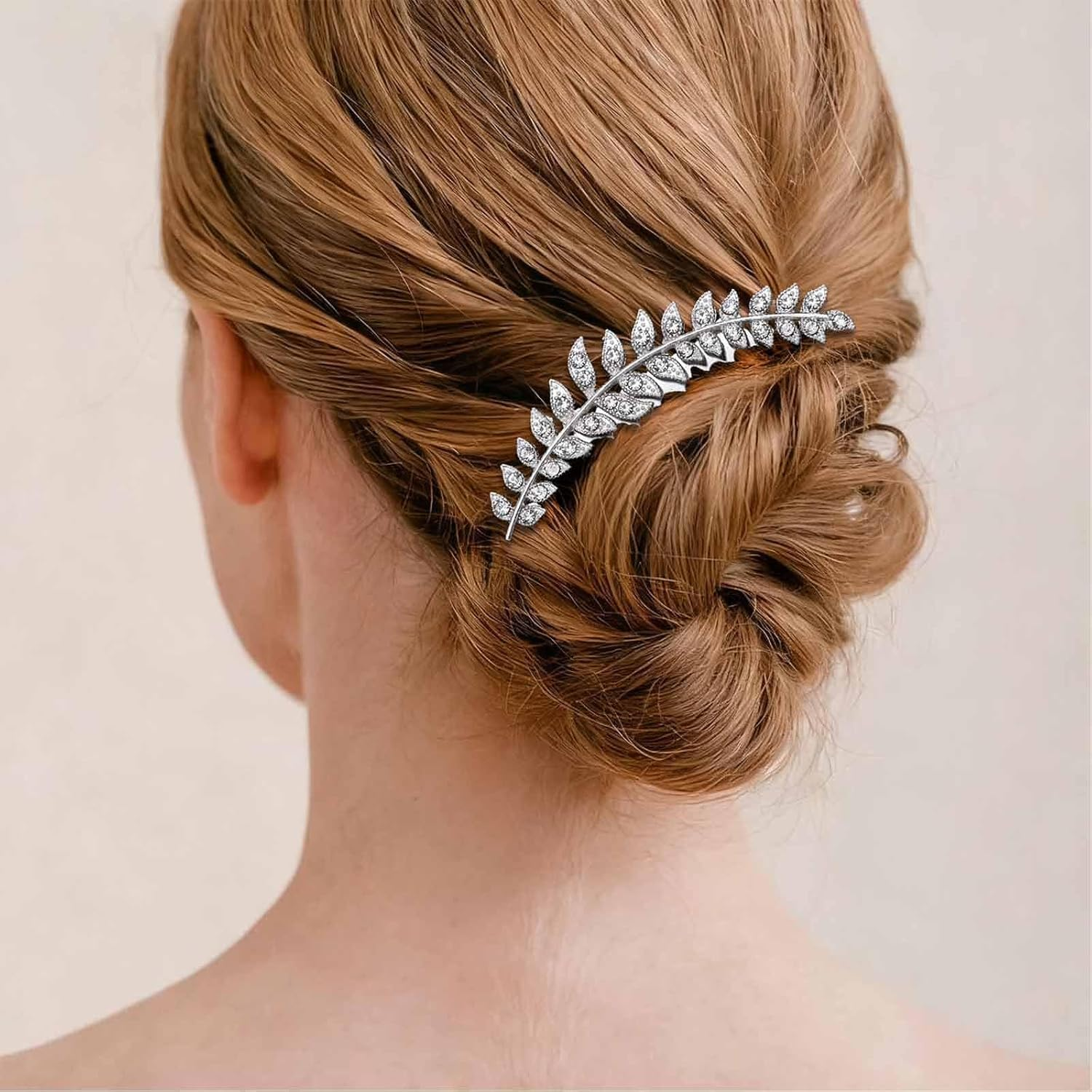 Enautoabs Vintage Silver Leaf Wedding Hair Comb Crystal Leaf Side Comb Large Metal Leaves Hairpiece Bridal Headwear Decorative Accessories for Women Headpiece image number 5