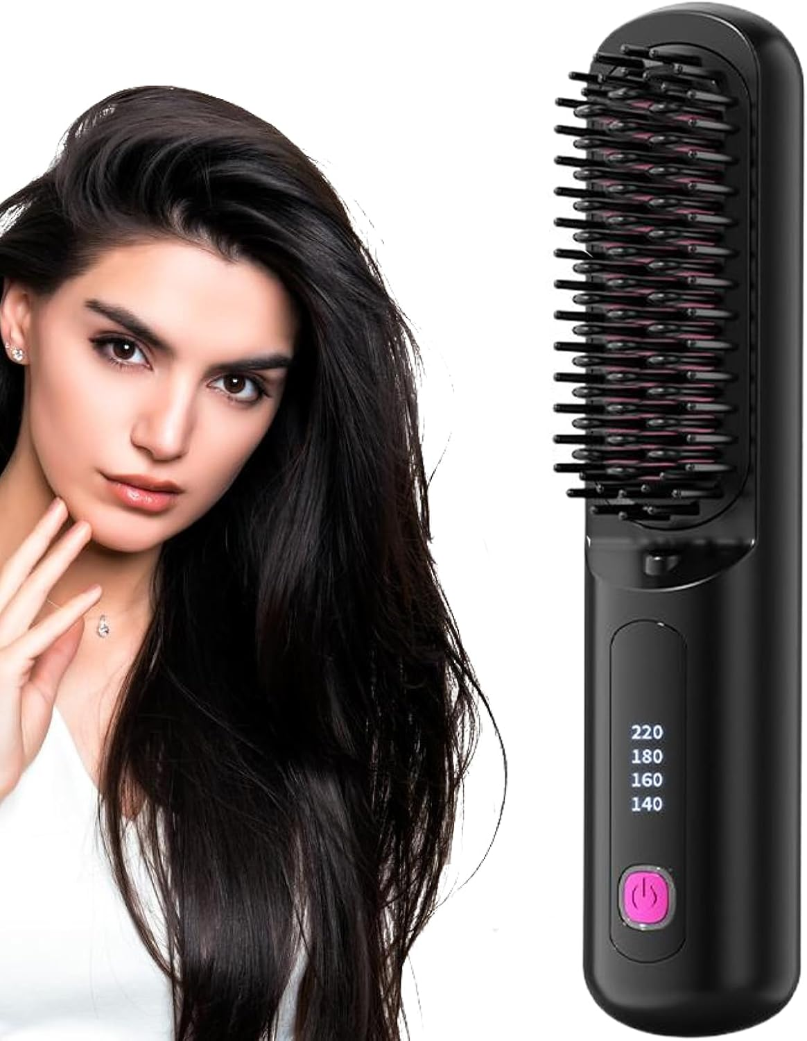 Hair Straightener Cordless - Straight Hair Comb Brush | 4 Levels Adjustable Rechargeable Fast Heating Straightener for Home Travel Styling Curling Women Teens image number 3