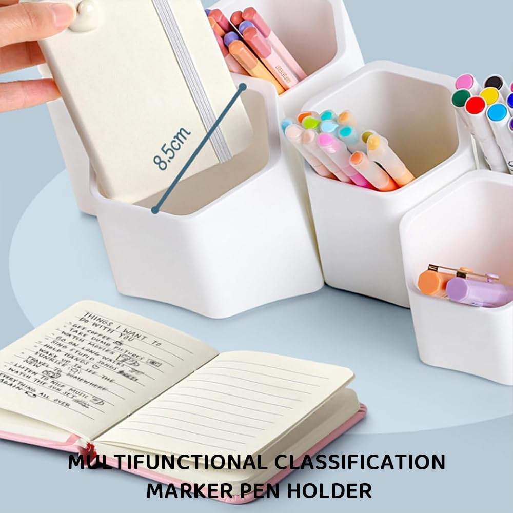 Multifunctional Desk Organizer with 6 Compartments &ndash; Oblique Pen & Makeup Brush Holder, Adhesive Wall-Mounted Pencil Cup for Office, School, Art & Home Use (White) image number 3