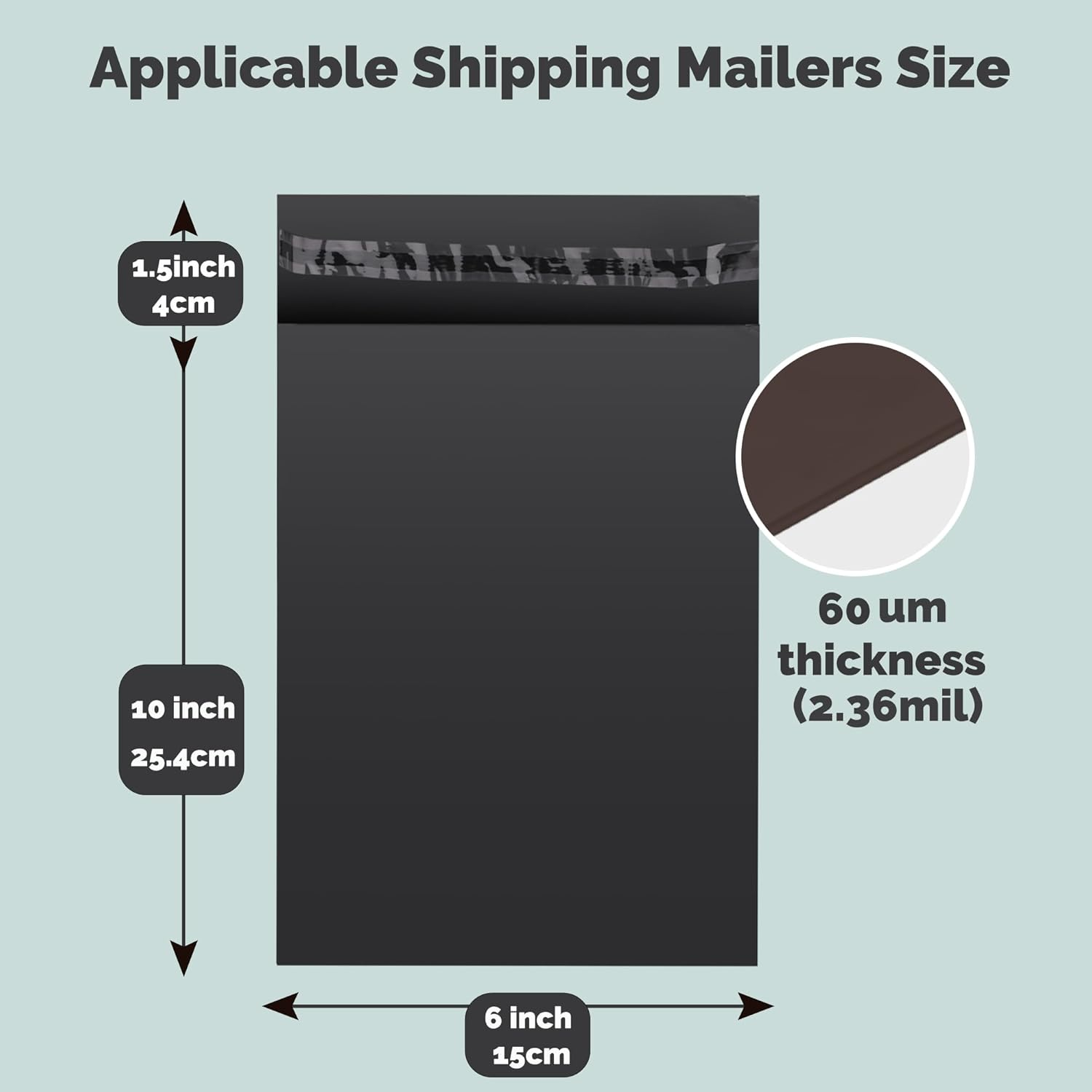 JENCENBIO Compostable Mailers Bags 15X28 Cm with Self-Sealing Strip Eco Friendly Shipping Bags Envelopes for Clothing Shoes Packaging 50 Pack Black image number 3