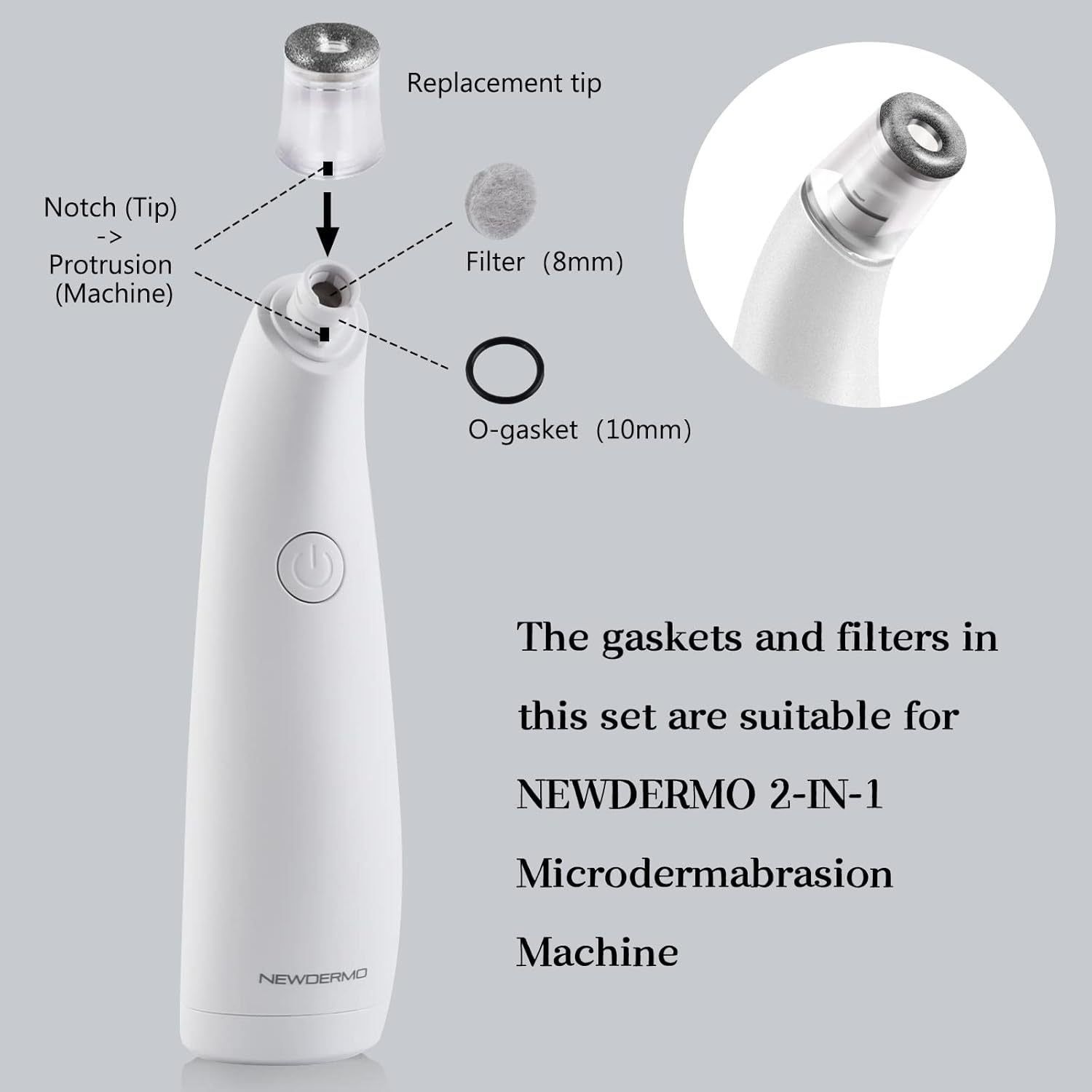 NEWDERMO Microdermabrasion Machine, Diamond Micro Dermabrasion Kit, Advanced Exfoliator Tool with 2 Interchangeable Heads for Face, Neck and Body Skin Care (120Pcs Filter) image number 2