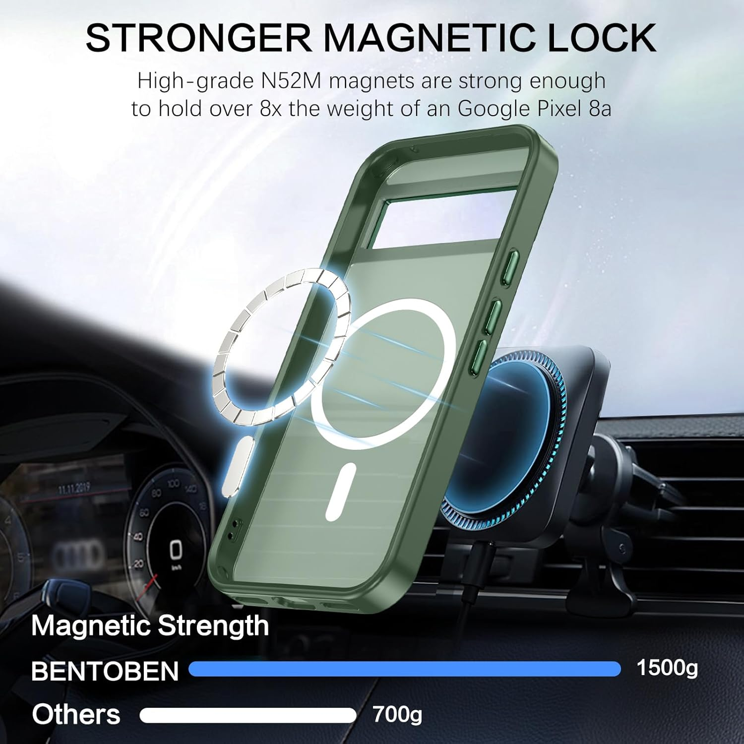 BENTOBEN for Google Pixel 8A Case, Google 8A Magnetic Case [Compatible with Magsafe] Translucent Matte Slim Shockproof Anti-Fingerprint Anti-Scratch Protective Cover for Google 8A 6.1&rsquo;&rsquo;Green image number 5