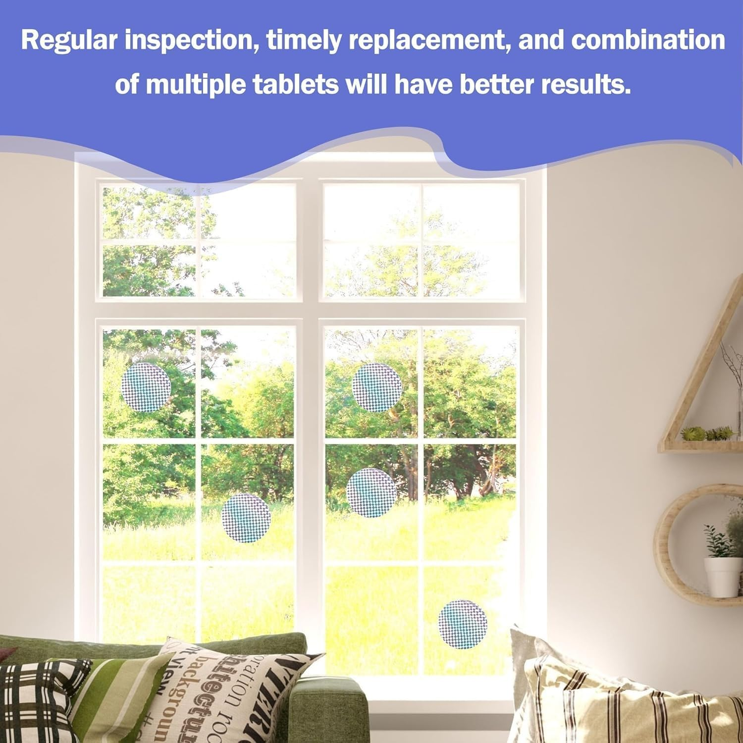 60 Pcs Reflective Window Tint Bird Deterrents,Anti-Collision Window Stickers, Bird Film Bird Deterrent Spikes Reflective Discs(75 Mm) image number 4