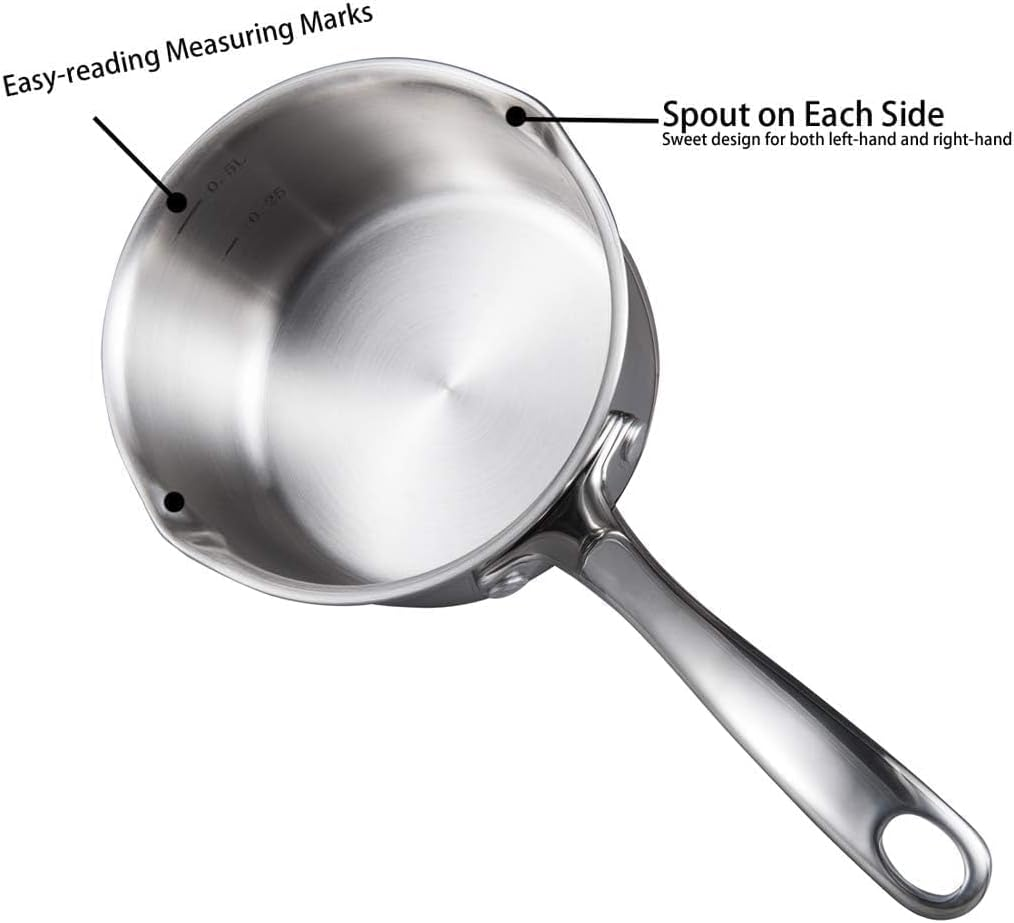 IMEEA 500Ml Butter Warmer 18/10 Tri-Ply Stainless Steel Saucepans with Dual Pour Spouts Heavy Duty 0.5-Quart image number 3