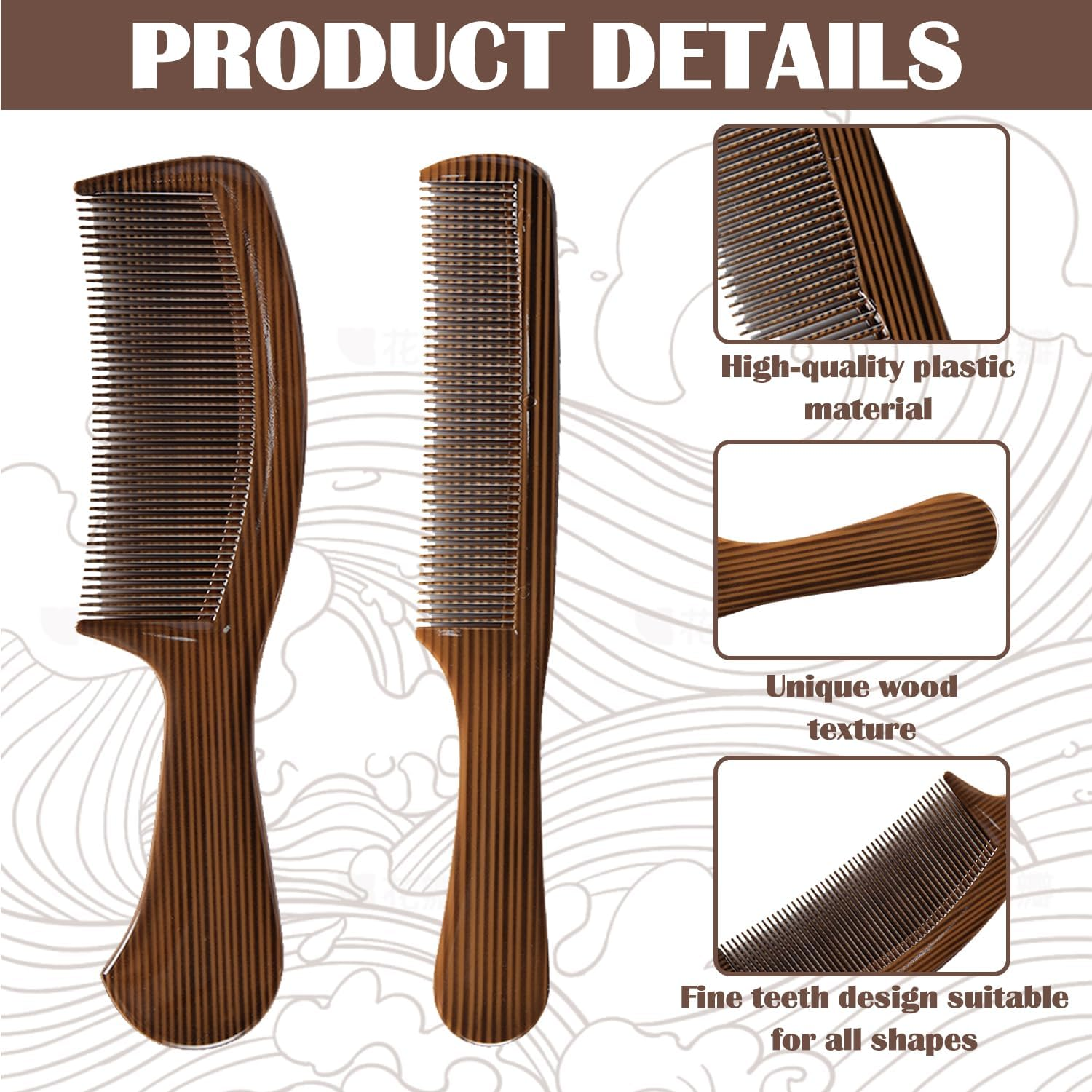 4Pcs Comb Set with Wooden Grain, Professional Styling Hair Combs for Men, Heat Resistant & Anti-Static Detangling Hair Cutting Comb for Women Men image number 1