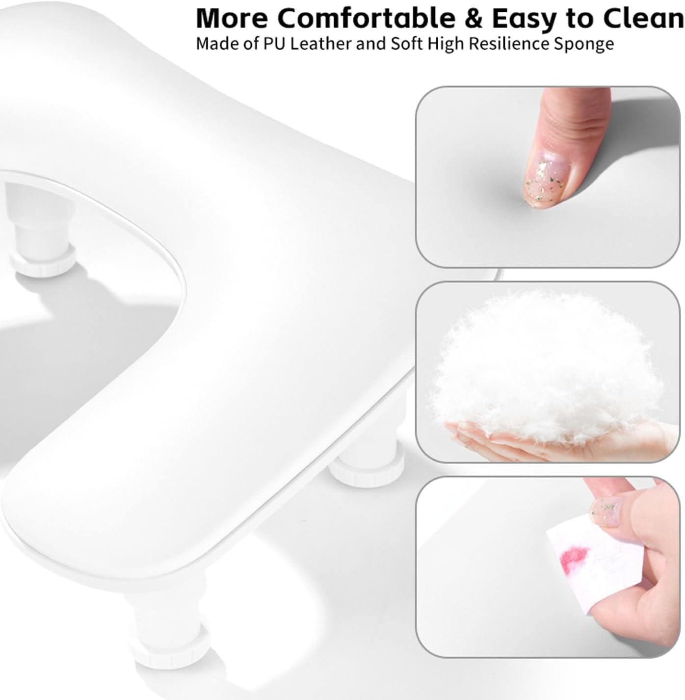 New Upgrade Height Adjustable Nail Arm Rest for Nails Tech - Ergonomic Slope Angle Hand Rest for Nails Tech Height Adjustable U-Shaped Manicure Nail Arm Rest Stand White Big Armrest Microfiber PU Leather Hand Rest Pillow for Acrylic Nail Art Cushion (White) - Grey image number 4