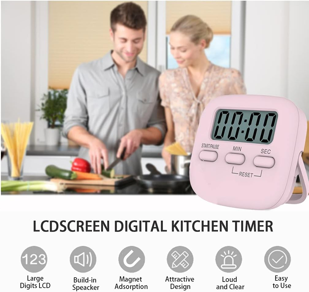 Digital Kitchen Timer/Pink Timer for Kids with Bracket and Hanging Hole,Hd Sound Quality Magnetic Stopwatch Timer for Cooking,Study,Exercise and Baking(Rectangle) image number 2