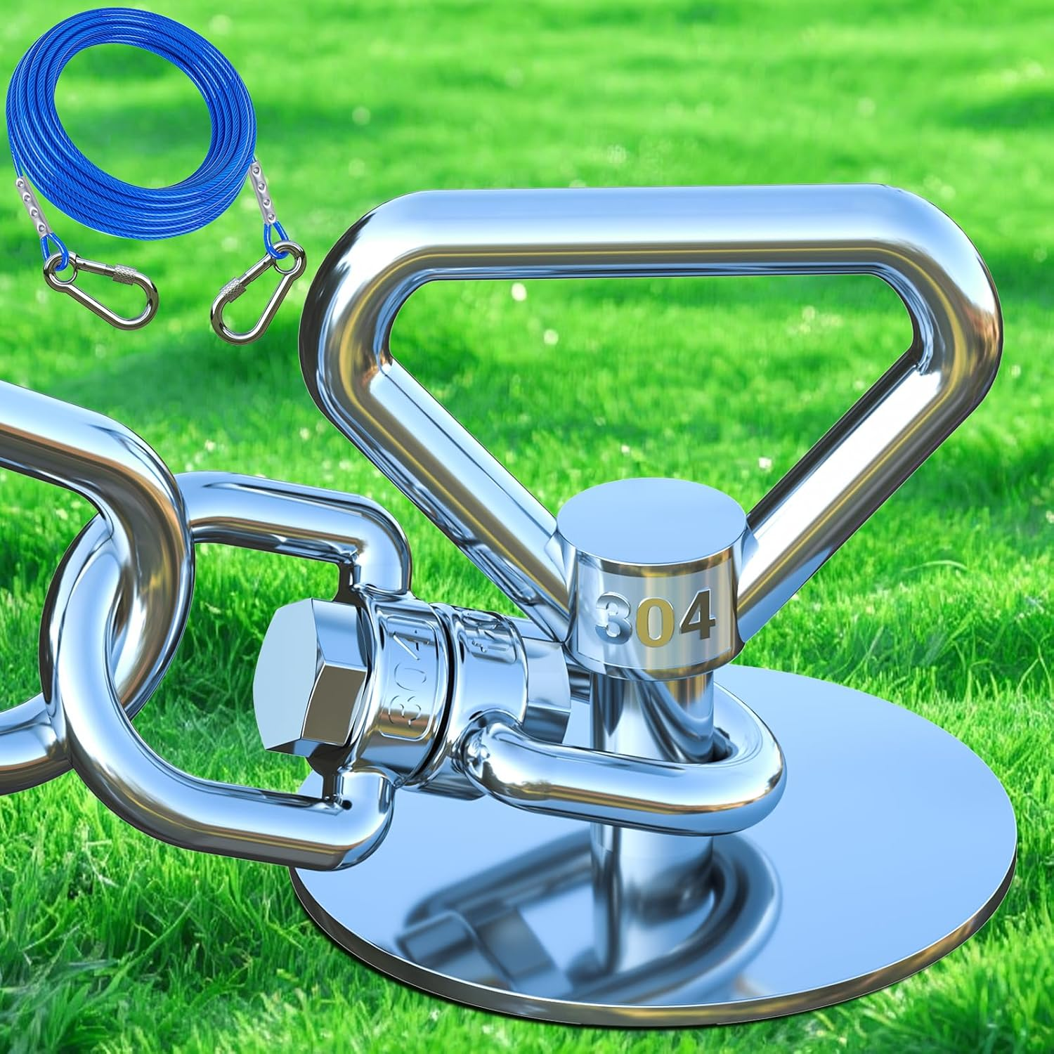 Dog Tie Out Cable and Stake,(Up to 200Lbs) 360&deg; Swivel Dog Run Anchor -With 15FT Heavy Duty Cable,Runner for Yard-Dog Stake for Yard Outdoor Camping image number 3