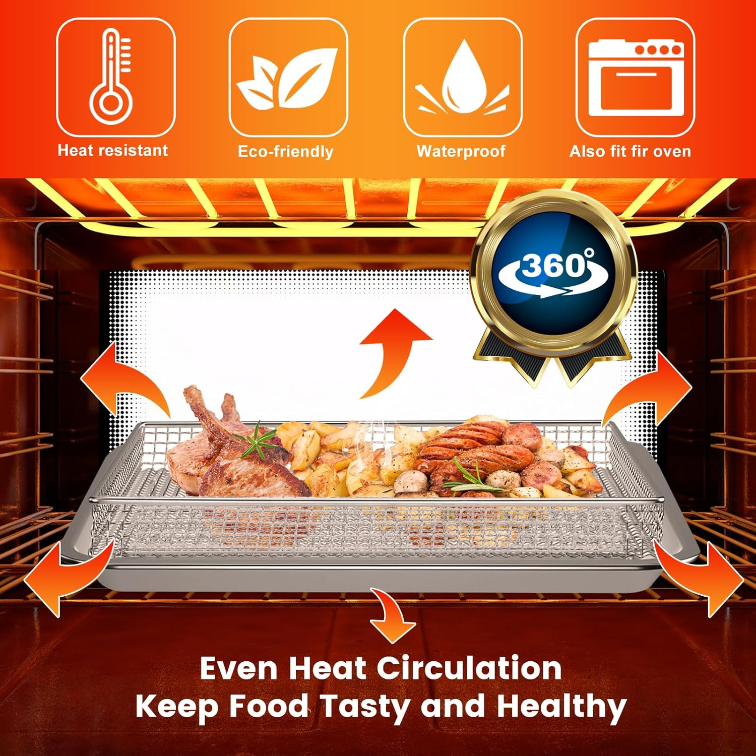 Air Fryer Basket Tray Replacement for Cuisinart TOA-60 TOA-65 TOA-70 Toaster Air Fryer Convection Oven, 12.2 * 11''Mesh Air Fryer Stainless Steel Basket Wire Rack Accessories Parts, Dishwasher Safe