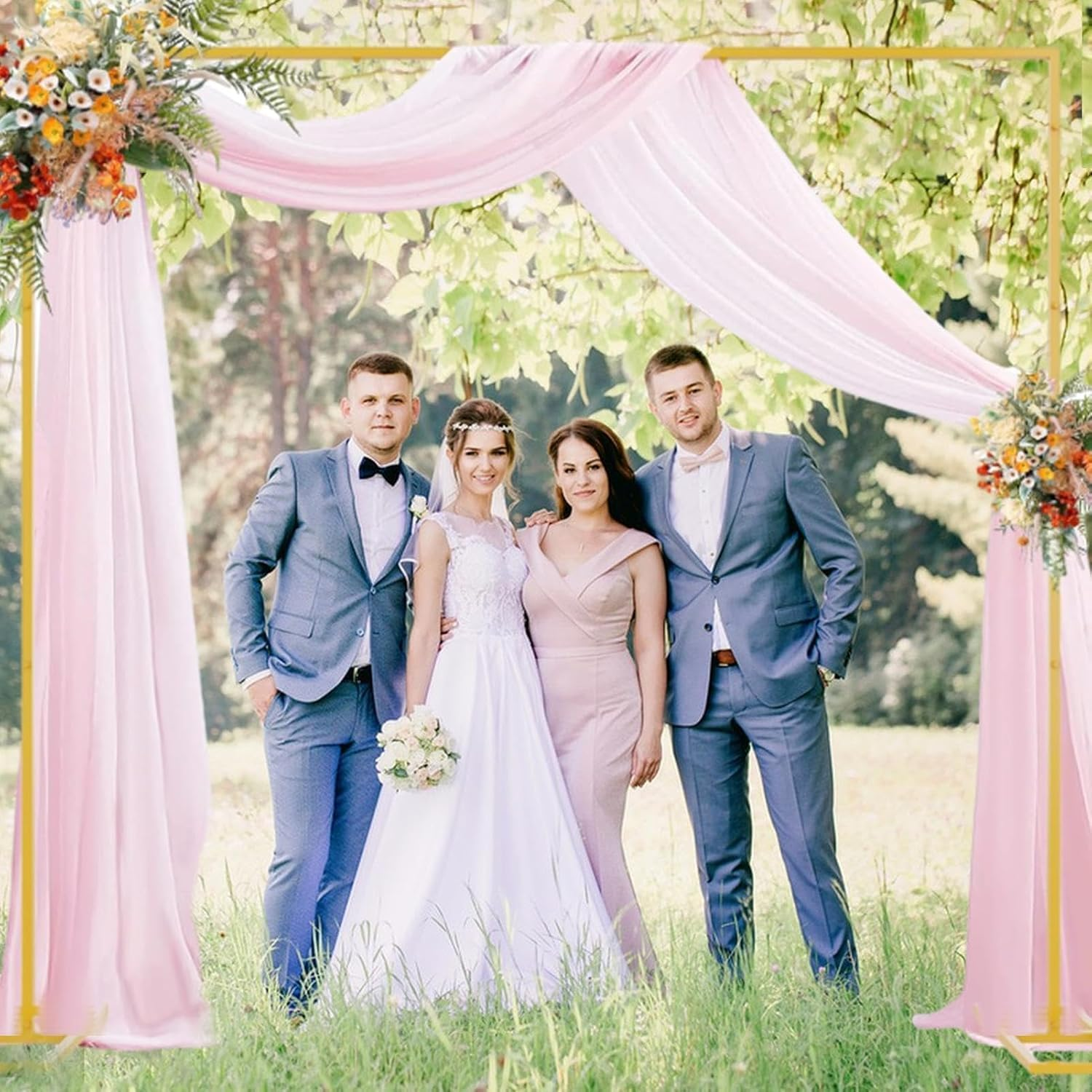 10FT Wedding Arch Metal Backdrop Stand with Adjustable Square Backdrop Stand for Flowers, Balloons, and Party Decoration (Gold, 3X3 Meters) image number 1