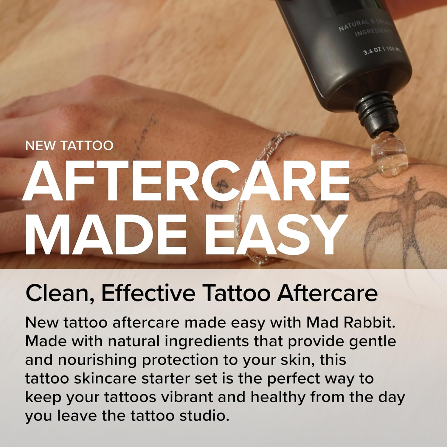 Mad Rabbit Tattoo Care Bundle Kit (3-Piece) Repair Soothing Gel, Enhance Balm & Defend SPF 30 Sunscreen - Full Coverage Tattoo Care Kit for New & Current Tattoos image number 4