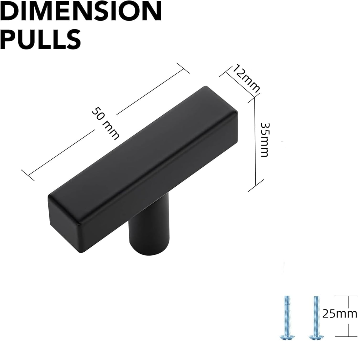 SNOKAY 10 Pack Matte Black Square T Cabinet Pulls Single Hole Square Cabinet Handles for Kitchen Cabinet Matte Black Drawer Pulls, 5CM Length image number 2
