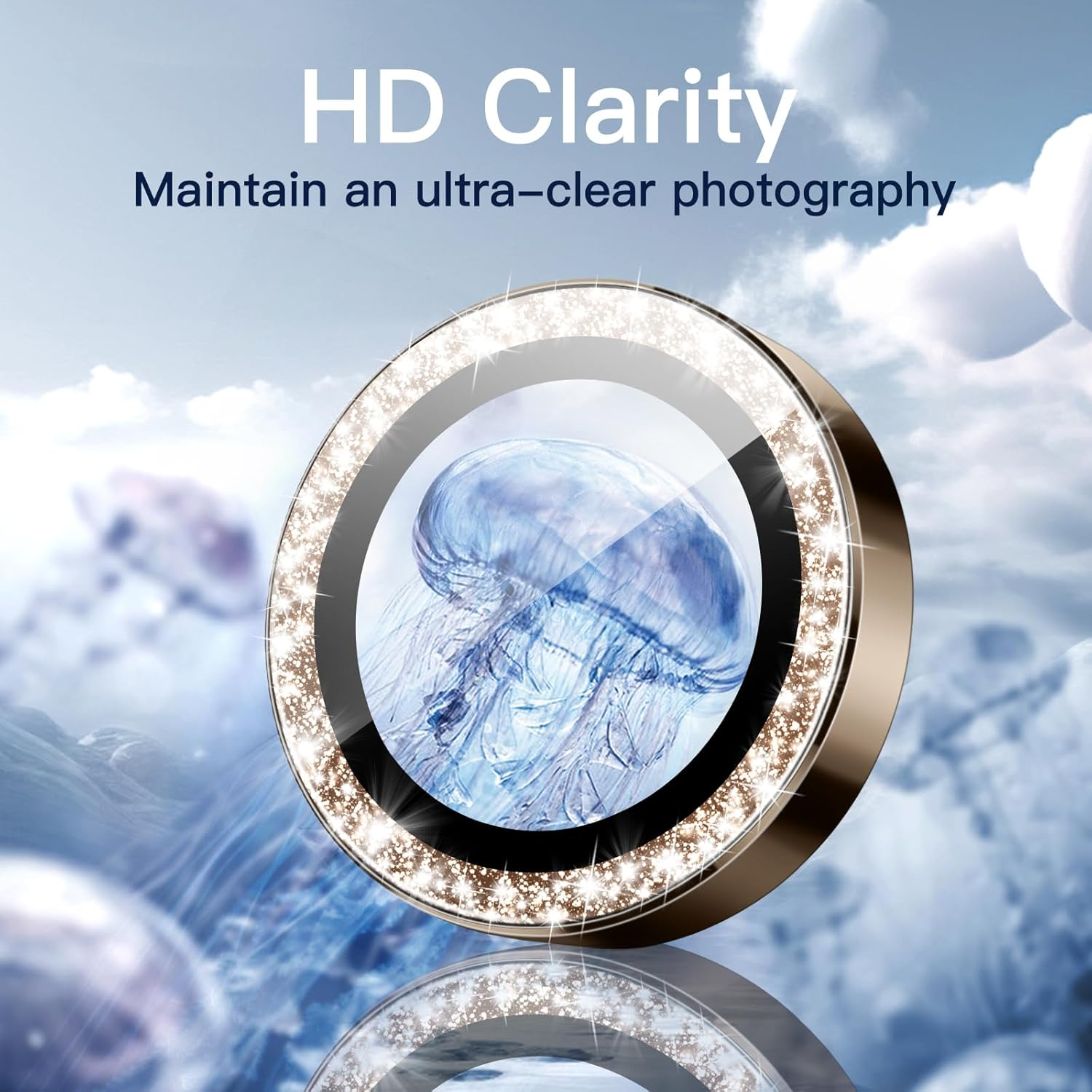 Jetech Camera Lens Protector for Iphone 16 Pro 6.3-Inch and Iphone 16 Pro Max 6.9-Inch, Bling Glitter Individual 9H Tempered Glass Metal Ring Cover, HD Clear, 1 Set (Desert Titanium) image number 2