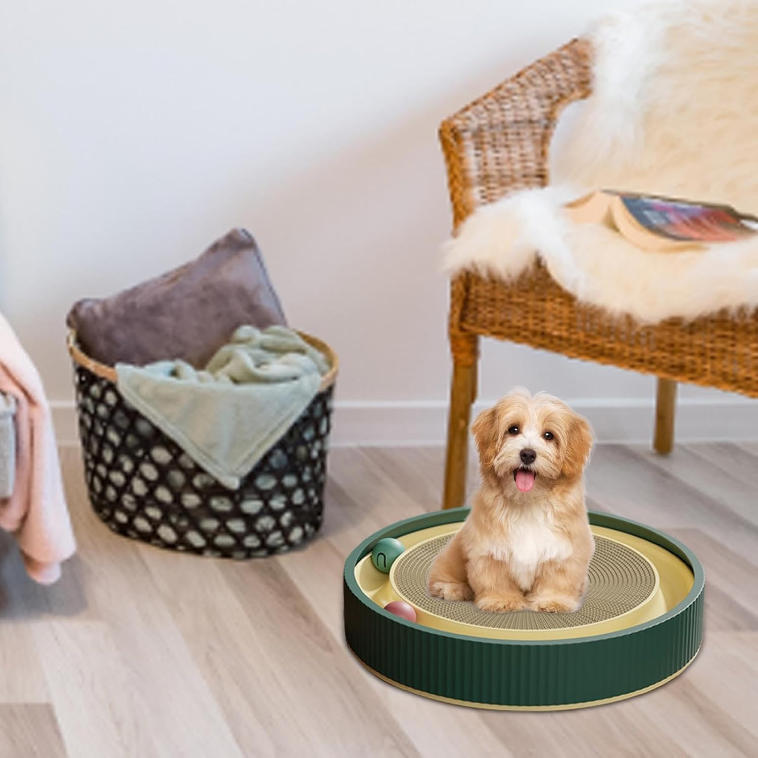 Cat Scratch Pad, Cat Scratcher Pad with Interactive Balls, Cat Scratching Board, round Cat Scratching Board, Cat Scratching Cardboard, Durable Cat Toy Ball Track for Furniture Protection, Supports Pet image number 6