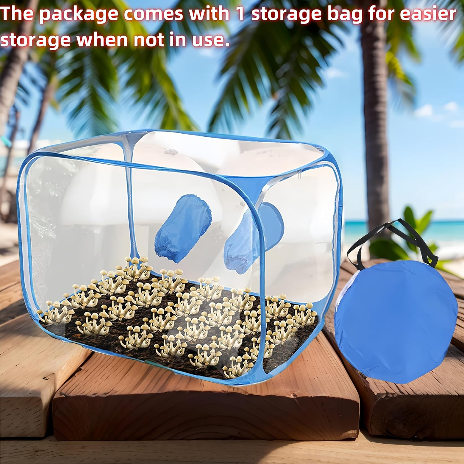 Febohao Mushroom Growing Tent Waterproof Foldable Still Air Purifier Storage Box Pop up Mushroom Growing Container Kit House Mycology Fume Hood Propagatio Stations Greenhouse Gardening Plant image number 6