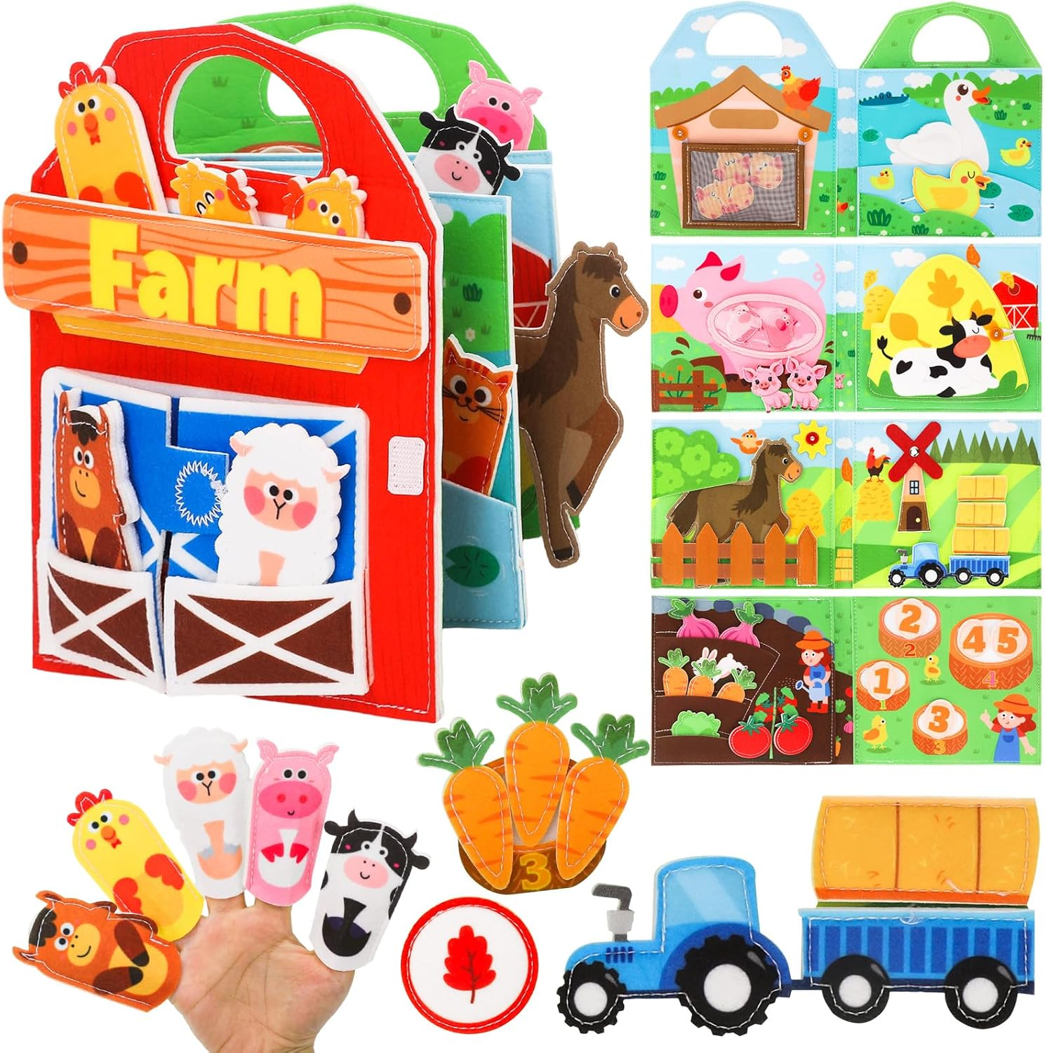 ZCOINS Farm Animal Busy Book Toys for Toddlers Travel Airplane, Montessori Quiet Busy Board Activity Book Toys for Toddler Baby Birthday Gifts, Educational Sensory Learning Felt Busy Board for Travel