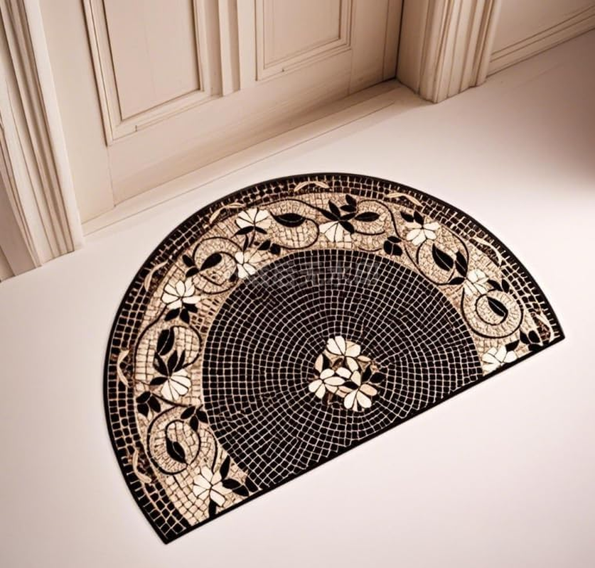 Decorative Half-Circle Mosaic Glass Floor Mat, 50 X80Cm, Green Leaf Pattern, Non-Slip Entrance Doormat (Gray) image number 3