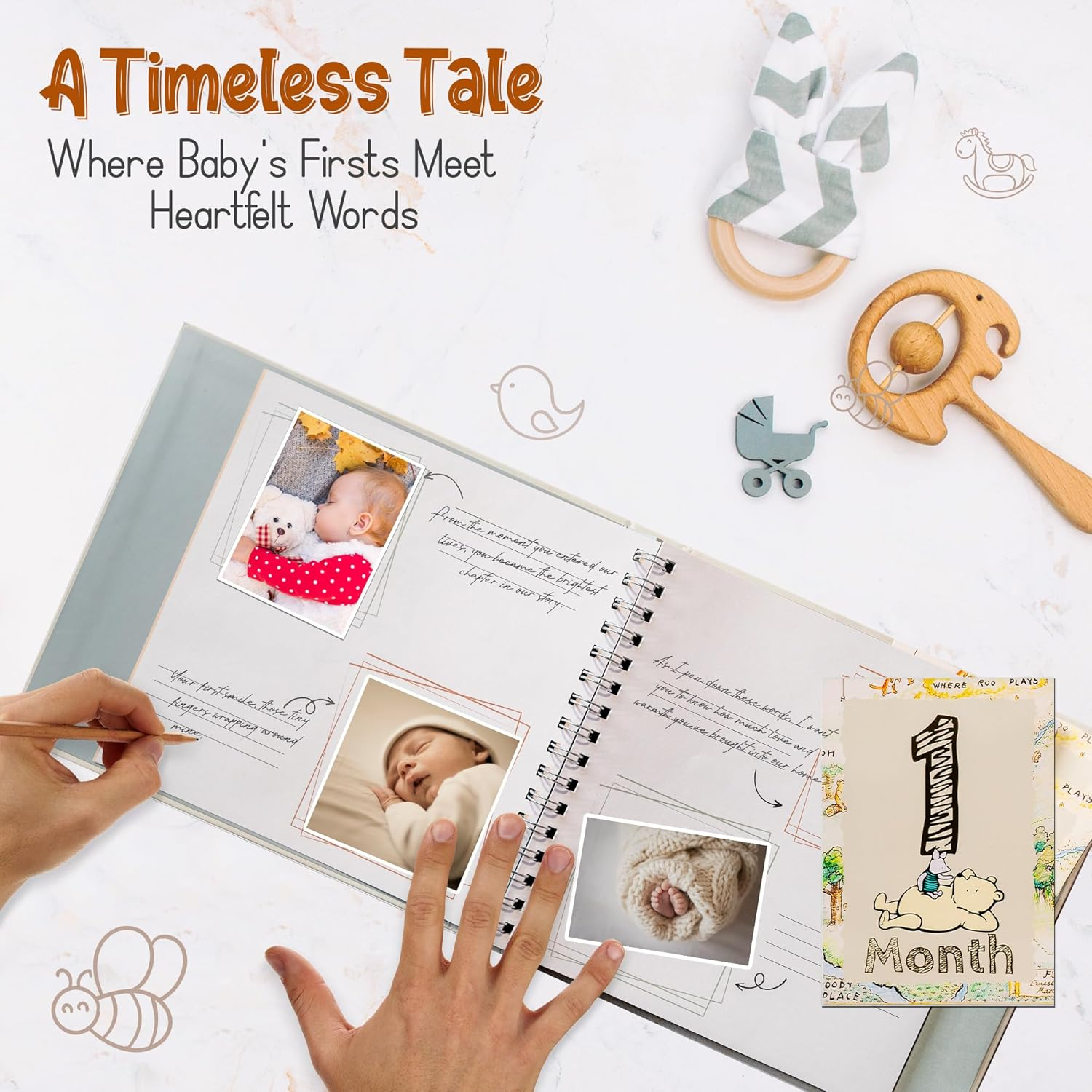 Baby Book Keepsake | Memory Book (9.5"X8.5") | Hardcover Album with Enclosed Spiral Binding | Photo Albums with Pooh Graphics & Milestone Cards | Scrapbook Album image number 3