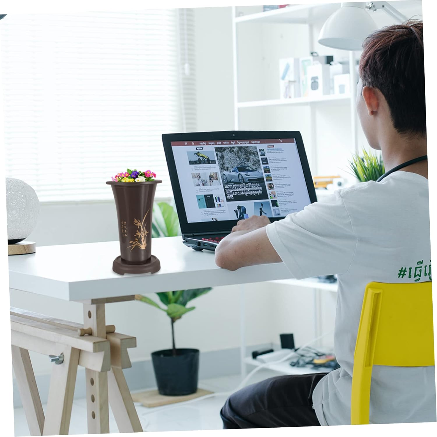 Happyyami Ceramic Orchid Pots Set of 2 with Drainage Trays for Indoor Plants Large Flower Planters for Household Gardening and Orchid Planting image number 1