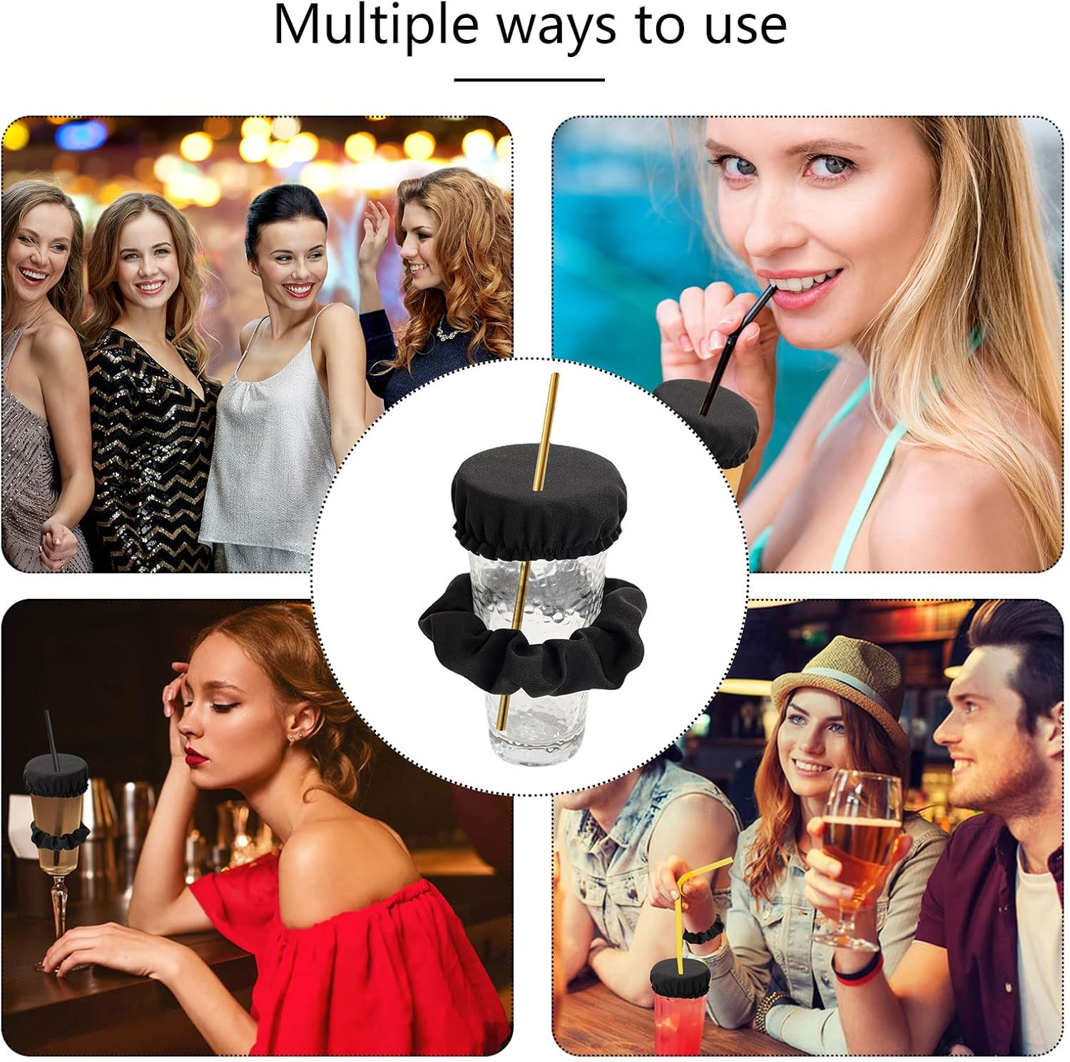 Karjiaja Scrunchie Drink Cover, Anti-Spike Hair Scrunchie Club Headband for Drinks Protection, Black, 1 Count image number 4