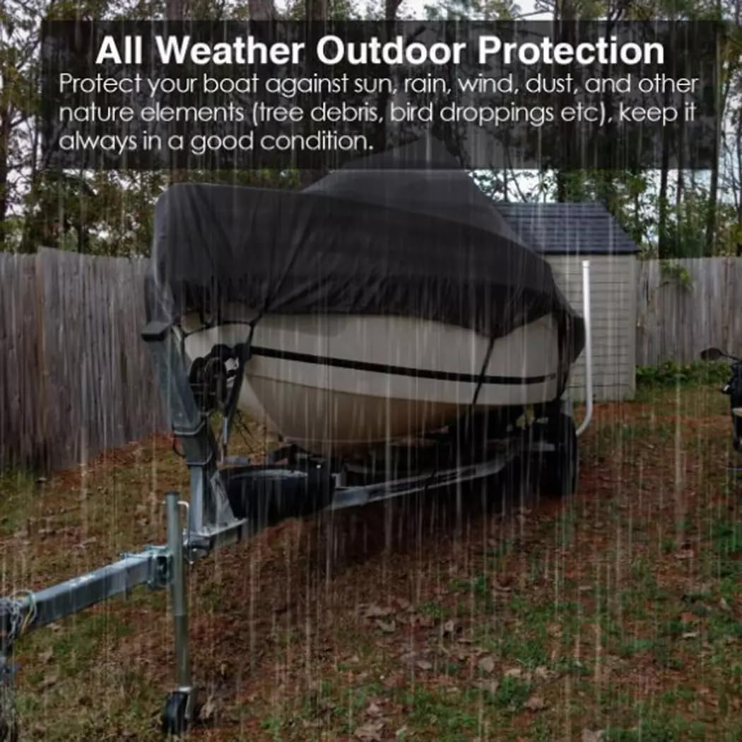 PORIYA Waterproof Boat Cover, Trailerable Marine Grade Jumbo Heavy Duty Boat Cover with Adjustable Tightening Straps, for V-Hull, Tri-Hull Fishing, Runabout, Pro-Style Bass Boat (Black, 17-19FT) image number 3