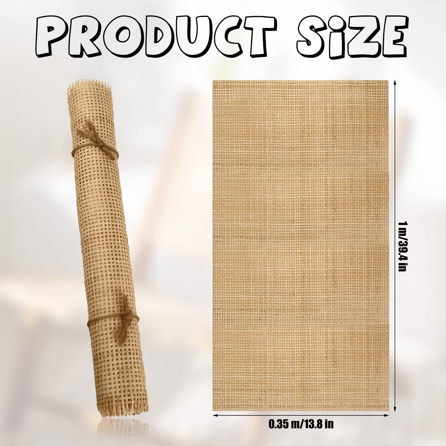Cane Rattan Webbing Roll, 3.28Ft X 13.8Inch Woven Open Rattan Mesh Natural Rattan Webbing for Caning Projects Square Hollow Wide Rattan for DIY Crafts Cabinet Chair Furniture image number 4