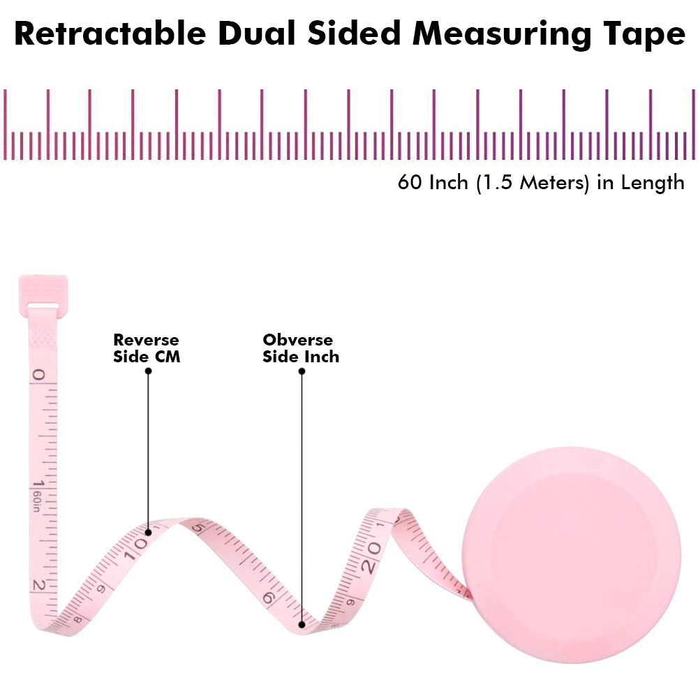 2PCS Measuring Tape for Body,Soft Tape Measure for Body Sewing Fabric Tailor Cloth Craft Measurement，60 Inch/1.5M Retractable Dual Sided Measure Tape Set (Pink) image number 1