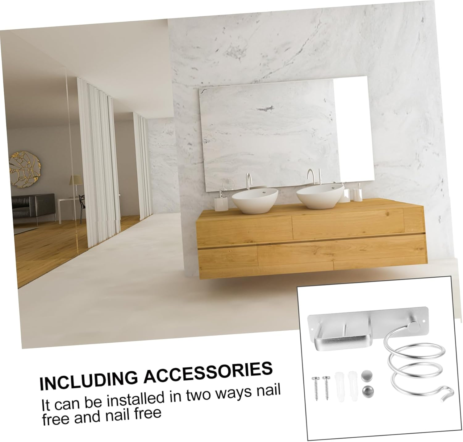 Beavorty Hooded Dryer Holder Wall-Mounted Hair Dryer Bracket Material Elegant Design image number 3