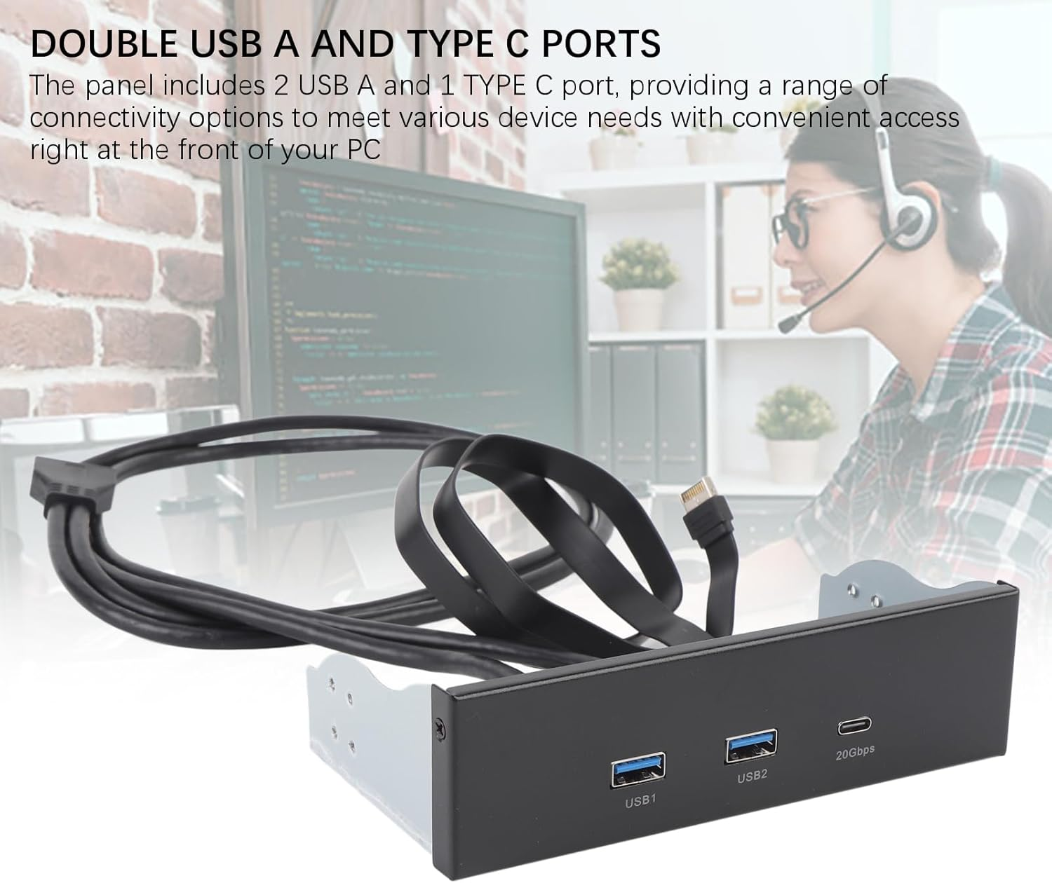 USB Front Panel Hub, Gen2X2 USB a Type C 3 Ports, Optical Drive 5.25-Inch Front Panel, 19 Pin 20Gbps Optical Drive Extension Panel, Computer Expansion Board