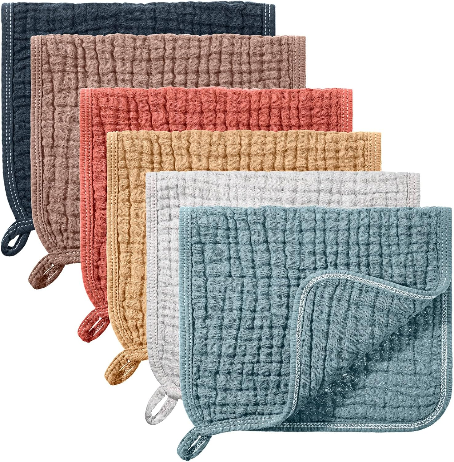 Hicarer 6 Count Muslin Burp Cloths Cotton Baby Burping Rags Large 20 X 10 Inch 6 Layers Spit up Rags Soft Absorbent Multicolor Wash Cloths Diapers for Newborn Baby Girl Boy(Retro Colors Series)