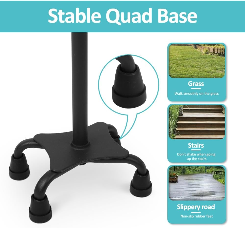 Quad Walking Stick, Adjustable Walking Cane with Offset Soft Cushioned Handle for Men & Women, Lightweight Comfortable with 4-Pronged Foot for Extra Stability image number 6