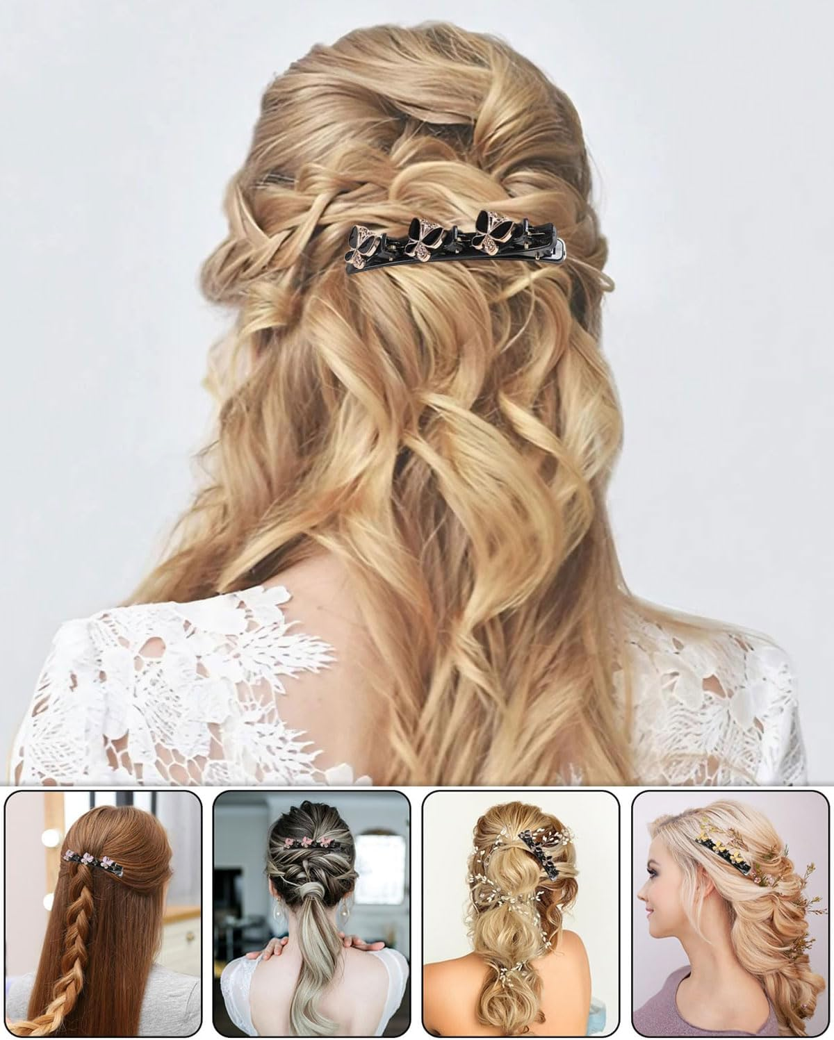 MOPZIJA 4 X Hummingbird Hair Clip with Crystal Flower, Rhinestones Hair Clip for Women, Braided Hair Clips, Hair Pin Duck Beak Clip, Fashionable Double Layer, Hair Clips Hair Accessories image number 2