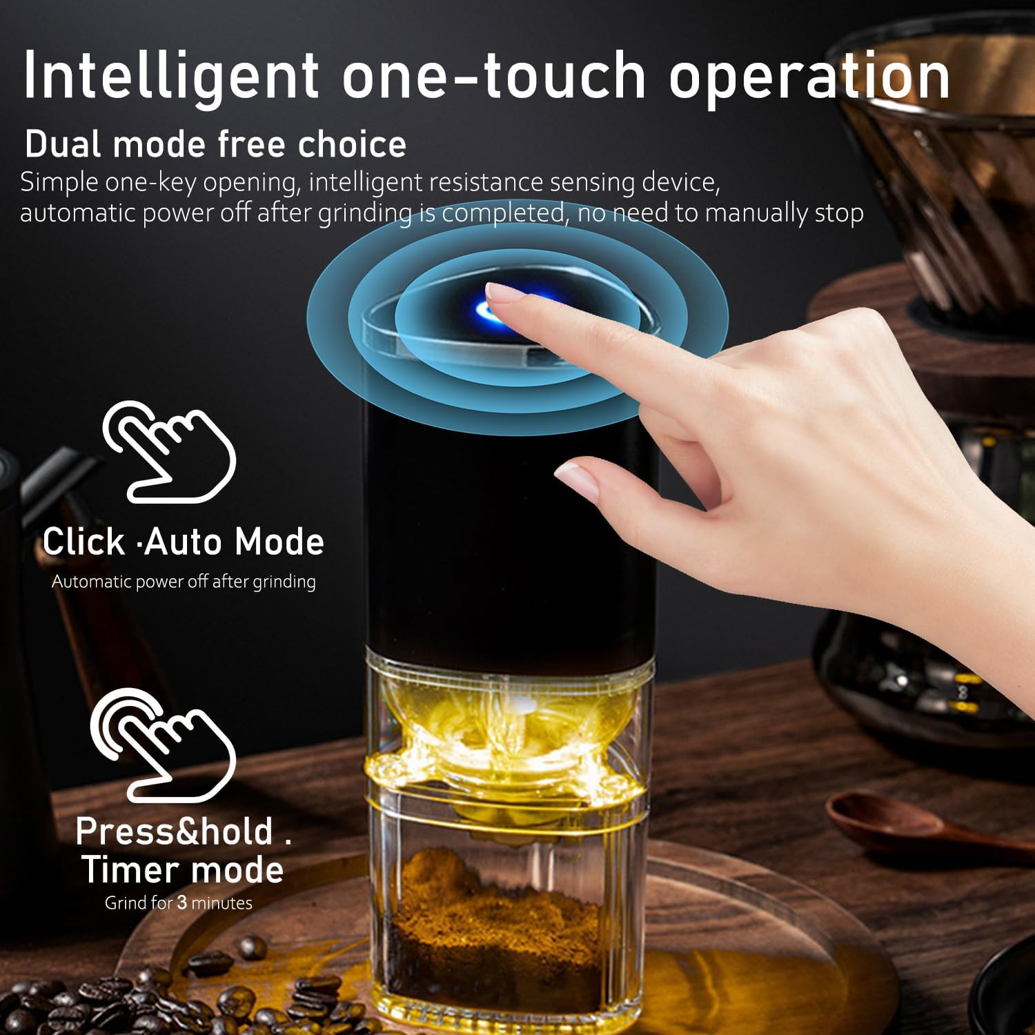 Uandhome Portable Electric Coffee Grinder with Ceramic Grinding Head,Electric/Manual 2-In-1 Cafe Grind & USB Rechargeable Coffee Bean Grinder for Beans, Spices, Herb,Grains image number 1