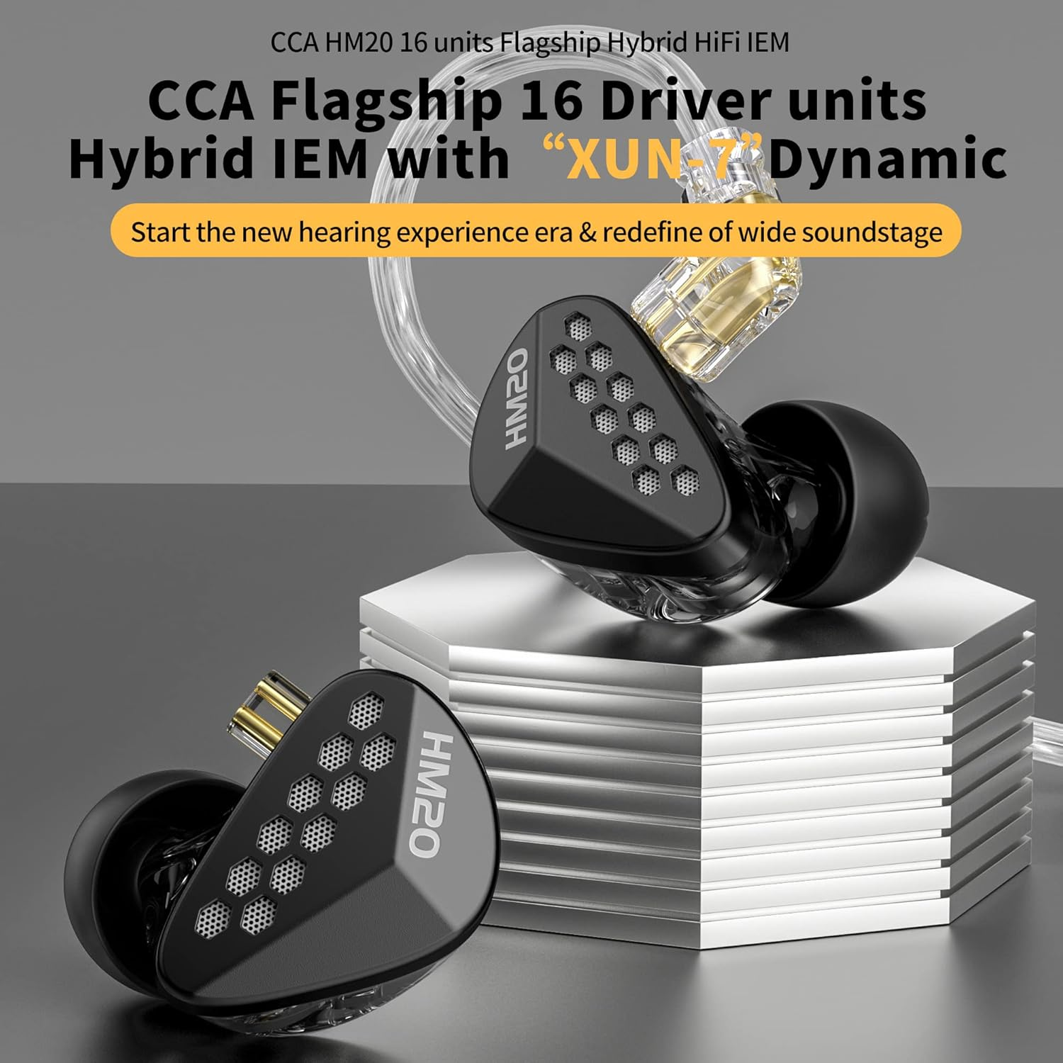 Erjigo In-Ear Monitors, CCA HM20 16-Units Hybrid in Ear Earphones, Hifi Stereo Noise Isolating Sport IEM Wired Earbuds/Headphones with Detachable Cable for Musician Audiophile (Black, without Mic)