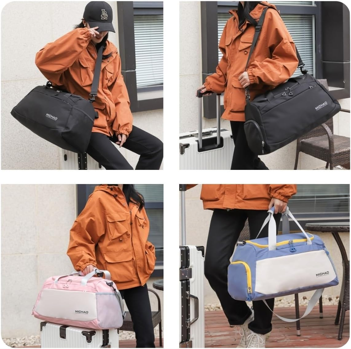 Gym Bag for Women Men,Waterproof Travel Duffle Carry on Shoulder Weekender Overnight Bag with Shoe Compartment & Wet Pocket, Tote Travel, Workout, Sport.Blue image number 3