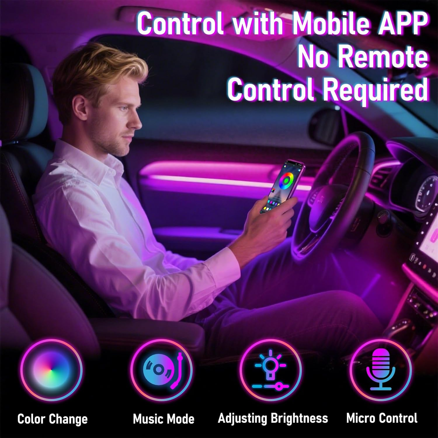 LED Strip Lights for Cars, 4Pcs Automotive Atmosphere RGB Lights with USB Port, Music Sync, APP Control and DIY Mode, Sticked LED Lights for Car Accessories Interior for SUV Truck Car Decor