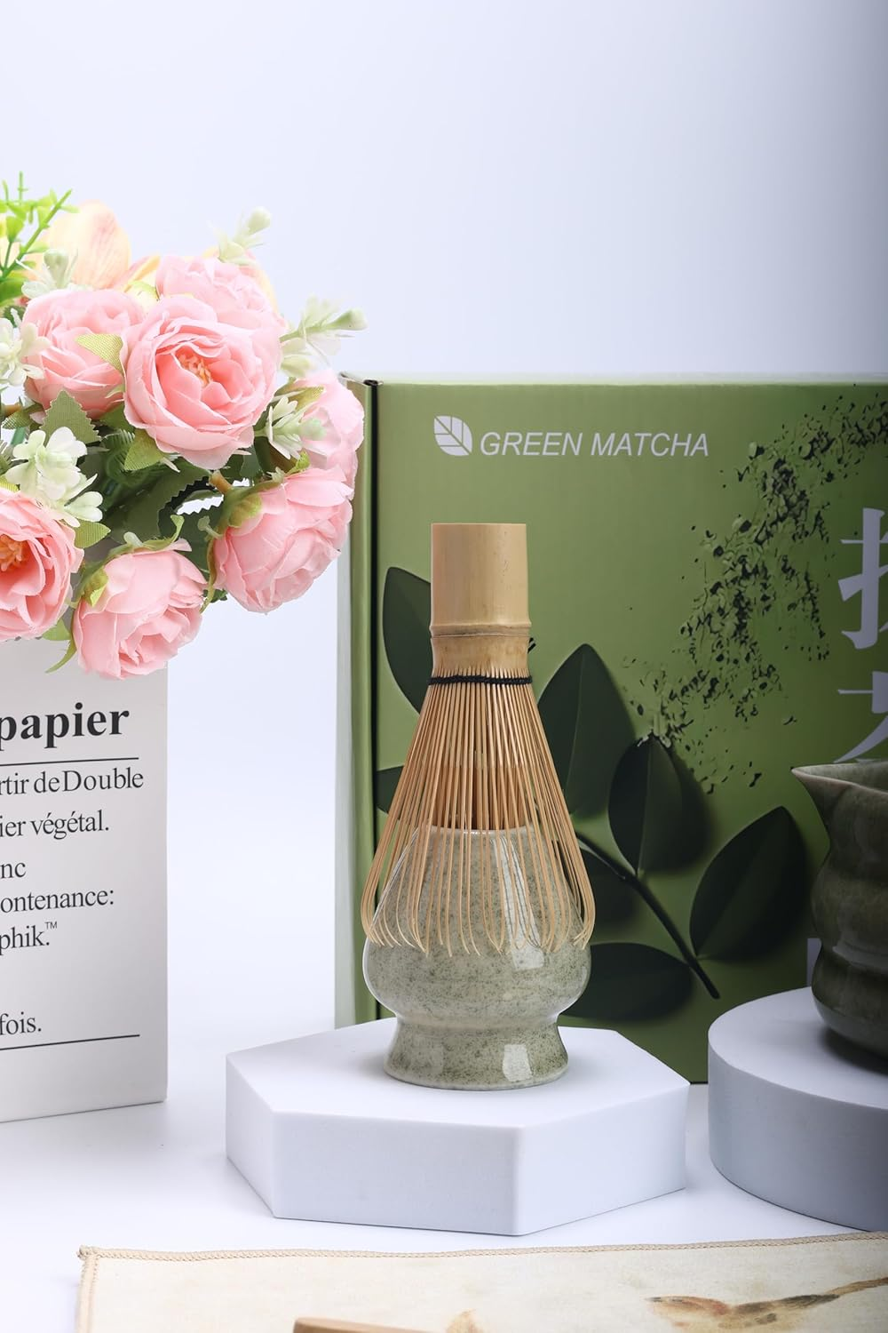 Matcha Whisk Set &ndash; 9 Pieces Including Gift Box &ndash; Traditional Japanese Matcha Kit with Whisk, Scoop, Bowl, Sifter, Holder, Scoop Rest, Cloth & Gift Box &ndash; Matcha Set for Authentic Green Tea Preparation