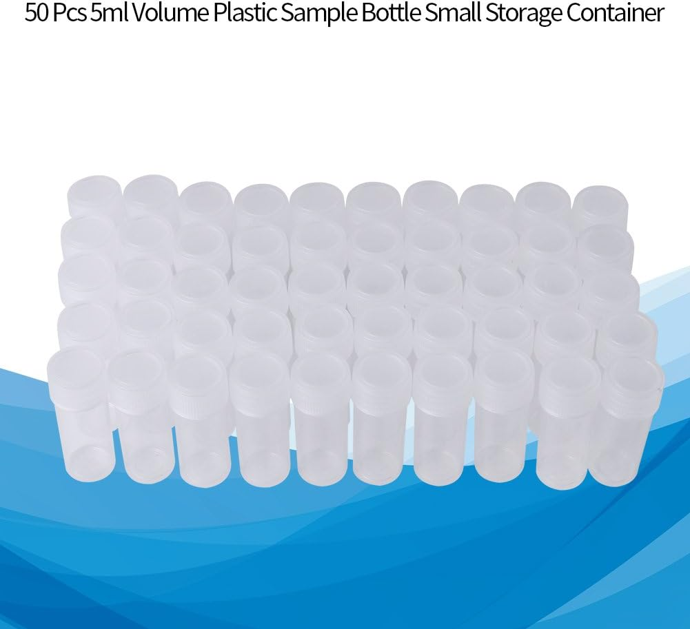 EVGATSAUTO 5Ml Sample Bottles, 50Pcs Plastic Vials White Translucent with Good Hardness Sealing for Paste Solid Powder Pills Seeds image number 1