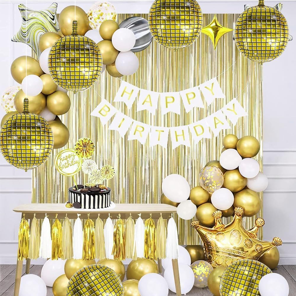 Disco Ball Balloons Gold Balloons for Disco Party Decor 22 Inch Big 4D round Metallic Disco Foil Mylar Balloons Gold Party Decorations for 70S 80S 90S Themed Party Birthday Bachelorette Party 6 PCS