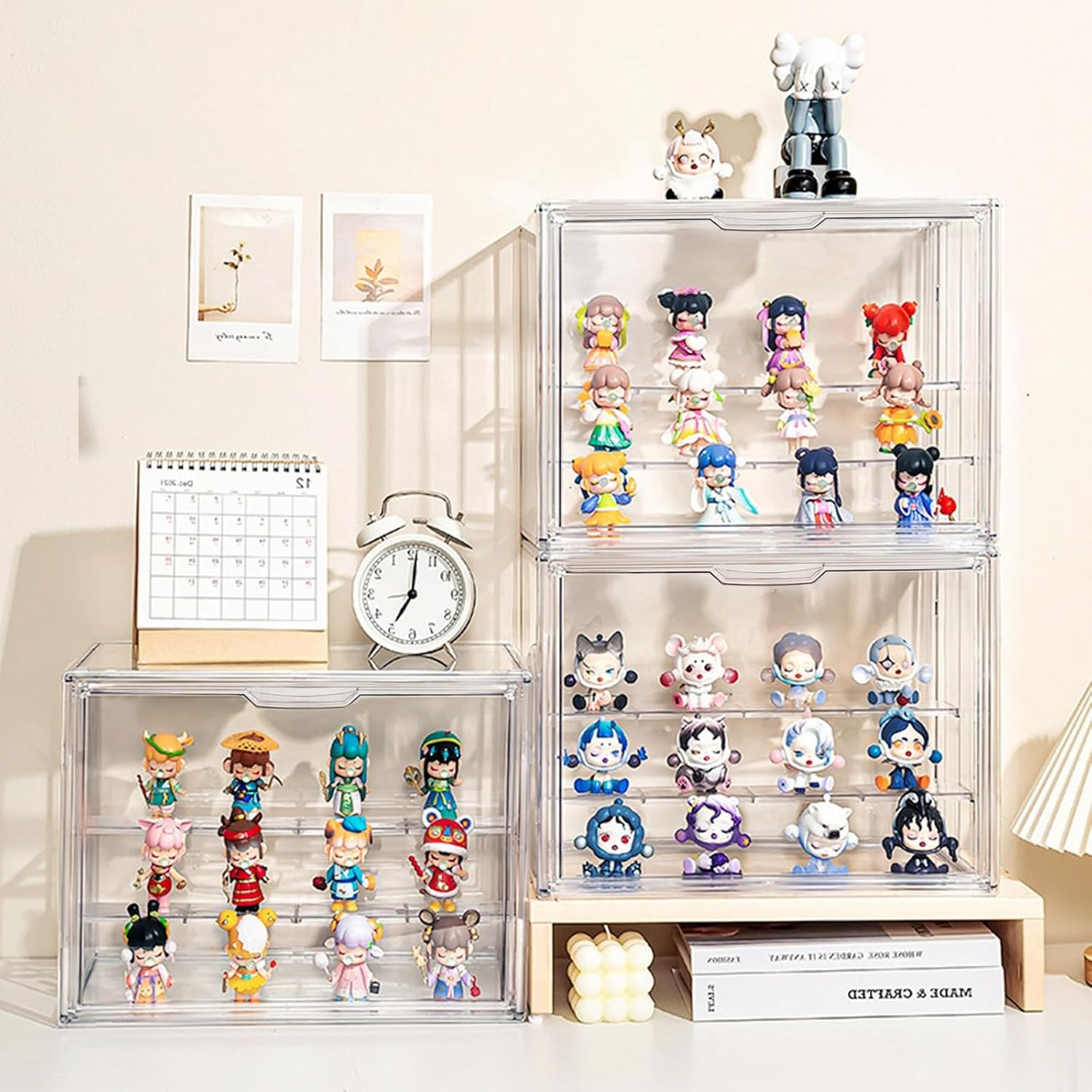 UONNO Acrylic Display Case 4 Tiers, Dustproof Box Clear Collectibles Storage Box with 3 Adjustable Dividers for Pop Figures Badge Toys image number 6