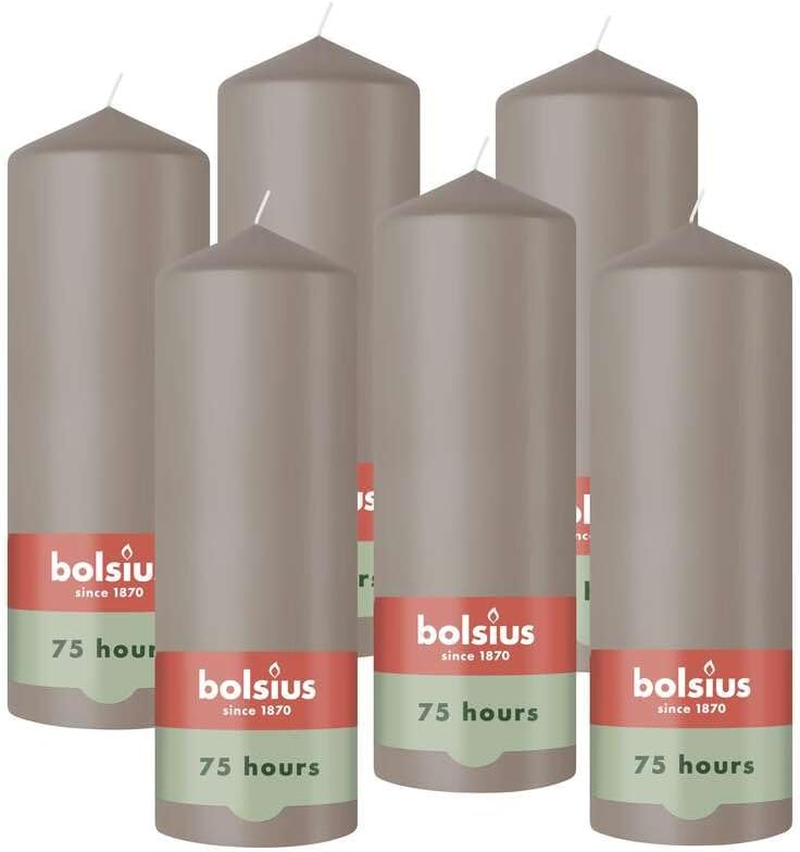 Bolsius - Pillar Candle - Taupe - 20 Cm - Burning Time 75 Hours - with Natural Extracts - Natural Plant Wax - without Palm Oil